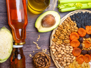 ingredients or products containing zinc, e vitamin and dietary fiber, natural sources of minerals, healthy lifestyle and nutrition, heart health food