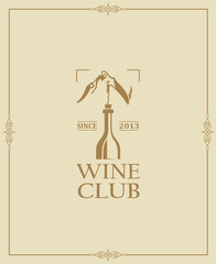 wine club emblem with bottle and corkscrew in frame