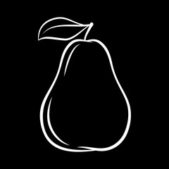 Black and White Illustration of Juicy Pear with Leaf. Icon for Food Apps