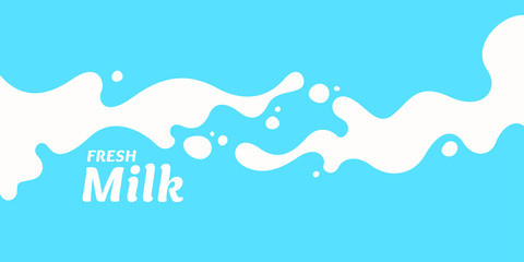 Modern poster fresh milk with splashes on a light blue background. Vector illustration - obrazy, fototapety, plakaty