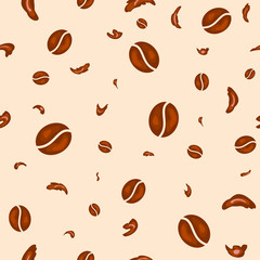 Coffee beans and chocolate chips, seamless background