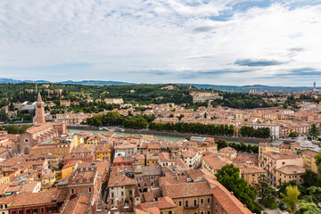 Fototapeta na wymiar View from the Cathedral of Verona Column on the old town in aerial view, Italy