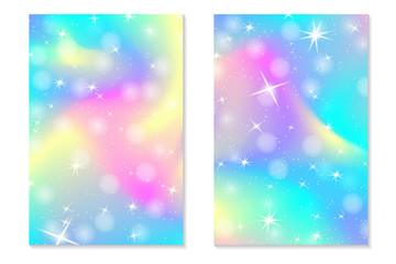 Unicorn rainbow background. Holographic sky