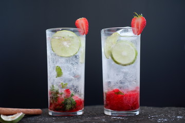 strawberry mojito cocktails on table