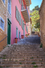 Fototapeta na wymiar old paved stair street in Naflio, Peloponnes