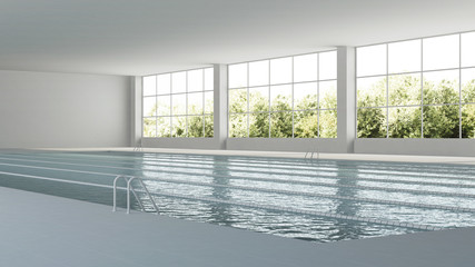 The interior of the pool. Indoor sport lap pool. 3D rendering.