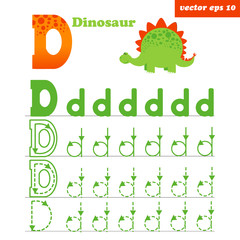 D letter worksheet with funny dinosour character