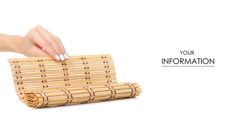 Bamboo mat natural in hand pattern on a white background isolation