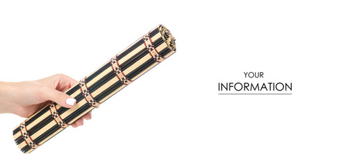 Naklejka premium Bamboo mat natural in hand pattern on a white background isolation