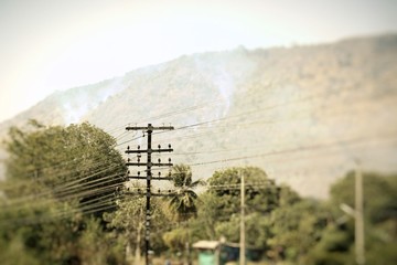 Electric pole near the mountain