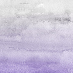Violet ink and watercolor textures on white paper background. Paint leaks and ombre effects. Hand painted abstract image.