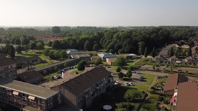 Drone view of an area of Dronten, Flevoland, The Netherlands. Suburbs with woods.