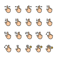 Color line icon set of Touch Gestures