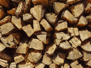 Rural dry wood branch firewood stack prepare for burning on winter season.