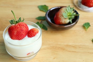 fresh strawberry with yogurt