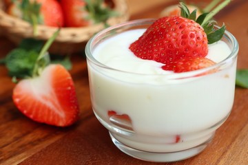 fresh strawberry with yogurt