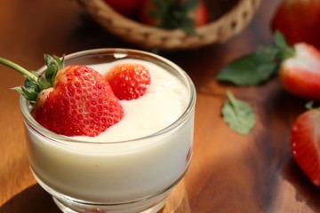 fresh strawberry with yogurt