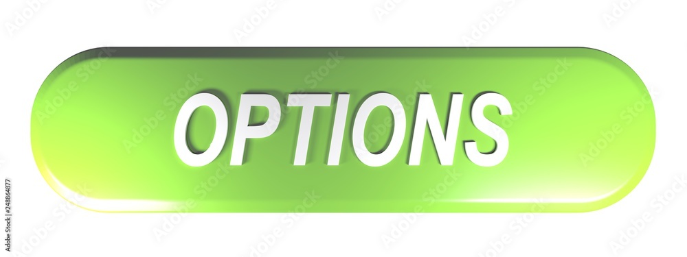 Poster green rounded rectangle push button options - 3d rendering illustration