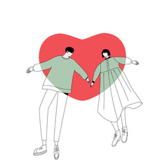 Couple in love and big heart. Valentines Day concept. Loving couple in flight.