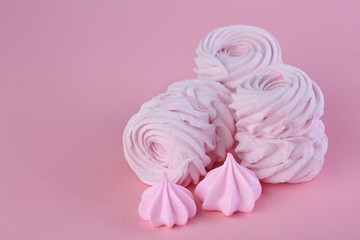 Homemade marshmellow on pink background