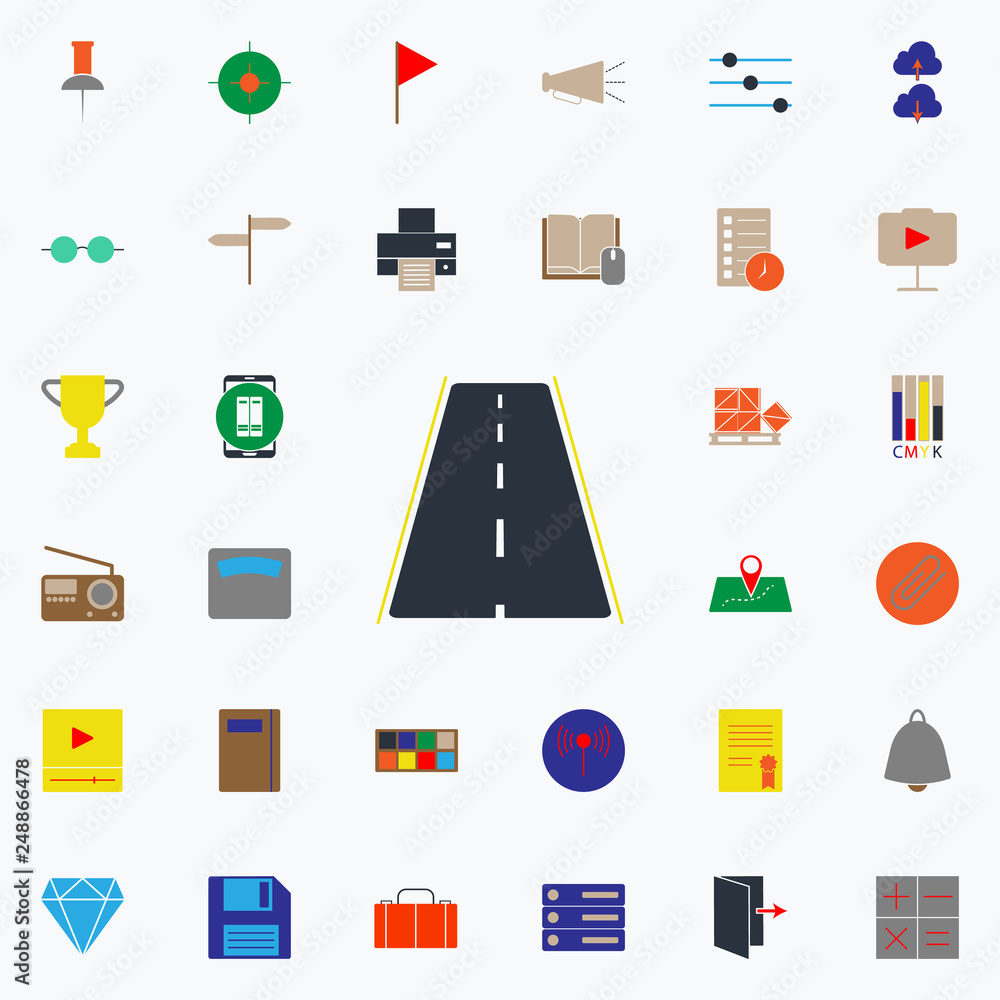 Poster colored asphalt road icon. web icons universal set for web and mobile