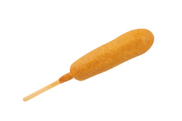 Crispy corn dog disposed by diagonal, isolated on a white background. Fast food. - 248866484