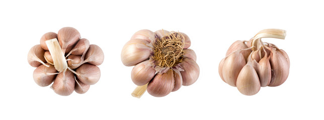 Whole Garlic Clove Isolated on White Background Top View