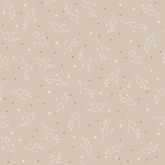 Seamless pattern with hand drawn winter botanicals and nude color theme. Great for wrapping paper, invitations, greeting cards or textiles.