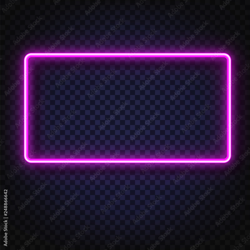 Poster neon light rectangular banner. vector neon light frame sign. realistic glowing violet neon rectangul