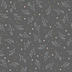 Seamless vector pattern with hand drawn botanical elements in winter theme. Eps 10.