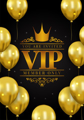 VIP premium expensive member invitation poster for royal membership. with illustration golden balloon - obrazy, fototapety, plakaty