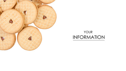 Biscuits with strawberry cream pattern on a white background isolation, top view