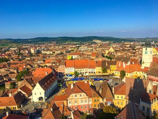 Fototapeta na wymiar Sibiu aerial town view, Romania