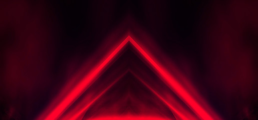 Fototapeta premium Background wall with neon lines and rays. Background of an empty dark corridor with neon light. Abstract background with lines and glow.