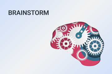 Brainstorming creative idea. Innovation and solution. Human head with gears. Head thinking.