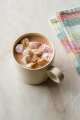 Healthy Homemade Milk Babyccino with Marshmallows and Cocoa / Cinnamon Powder