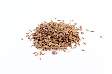 Caraway seeds isolated on white background.