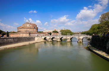 Saint Angelo Castle and Bridge over Tiber River in Rome, Italy