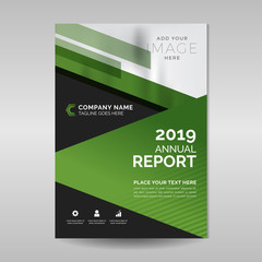 Green and black annual report template with geometric shapes