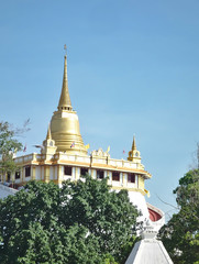 Golden Mountain (phu khao Tong) Bangkok Thailand The pagoda on the hill in Wat Saket temple.The temple Wat Sa Ket is an ancient temple in the Ayutthaya period.