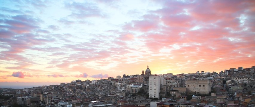 Favara, Italy at sunset - wide view