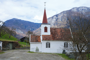 Fototapeta na wymiar Undredal. Stave Church in Aurland Municipality in Sogn og Fjordane county, Norway.