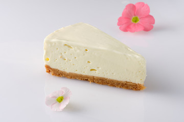 piece of cheesecake on a white background