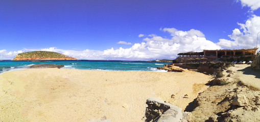 the famous beach cala comte and its breathtaking panorama