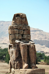 The massive stone statue representing the Pharaoh Amenhotep III in Luxor.