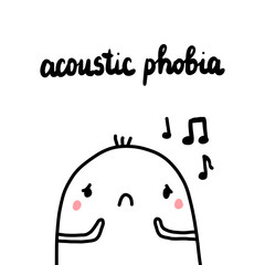 Acoustic phobia hand drawn illustration with cute marshmallow frightened