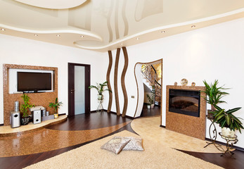 Living room hall modern design interior with mosaic
