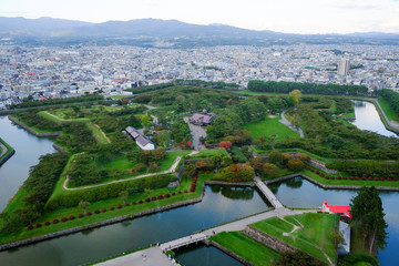 View of Goryokaku Park, where is a star fort in Hakodate, Hokkaido, Japan