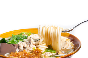 Vietnamese rice noodles cooked in Thai style on white background