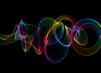 abstract colorful wavy smoke flame over black background